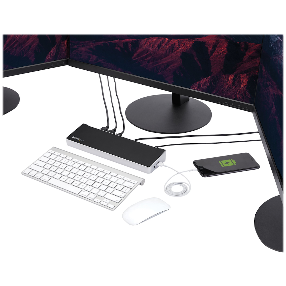 A large main feature product image of Startech Triple-4K Monitor USB-C Dock - Windows / Mac - 60W USB PD