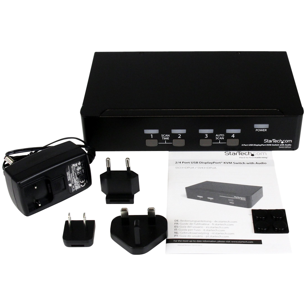 A large main feature product image of Startech 4 Port USB DisplayPort KVM Switch