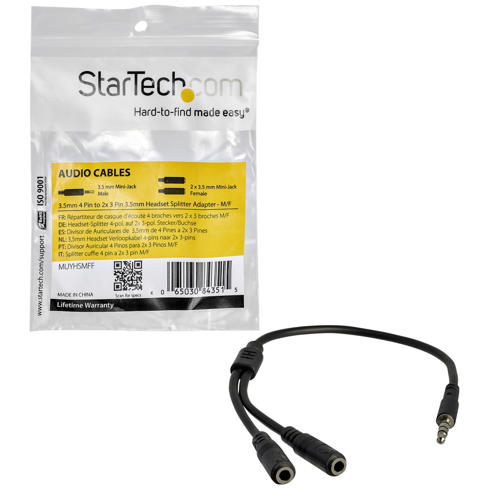 Startech Headset Adapter w Headphone Microphone Inputs PLE