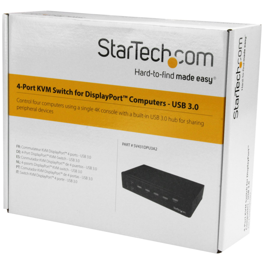 A large main feature product image of Startech DisplayPort KVM Switch - 4 Port - USB 3.0 Hub - 4K