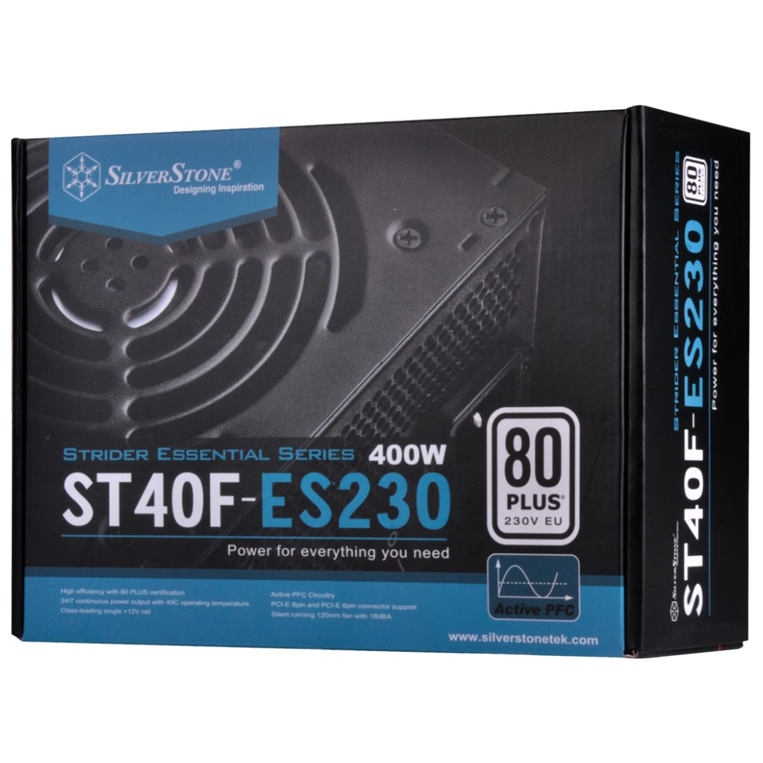 A large main feature product image of SilverStone Strider 400W 80PLUS ATX PSU