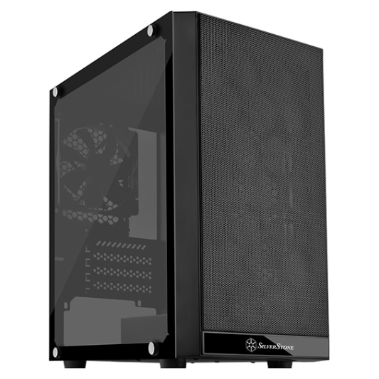 A large main feature product image of SilverStone PS15 Black mATX Tower Case w/Tempered Glass Side Panel