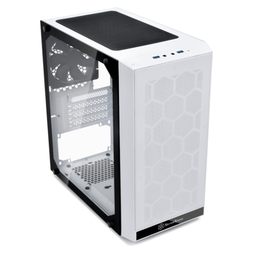 A large main feature product image of SilverStone PS15 White mATX Tower Case w/Tempered Glass Panel