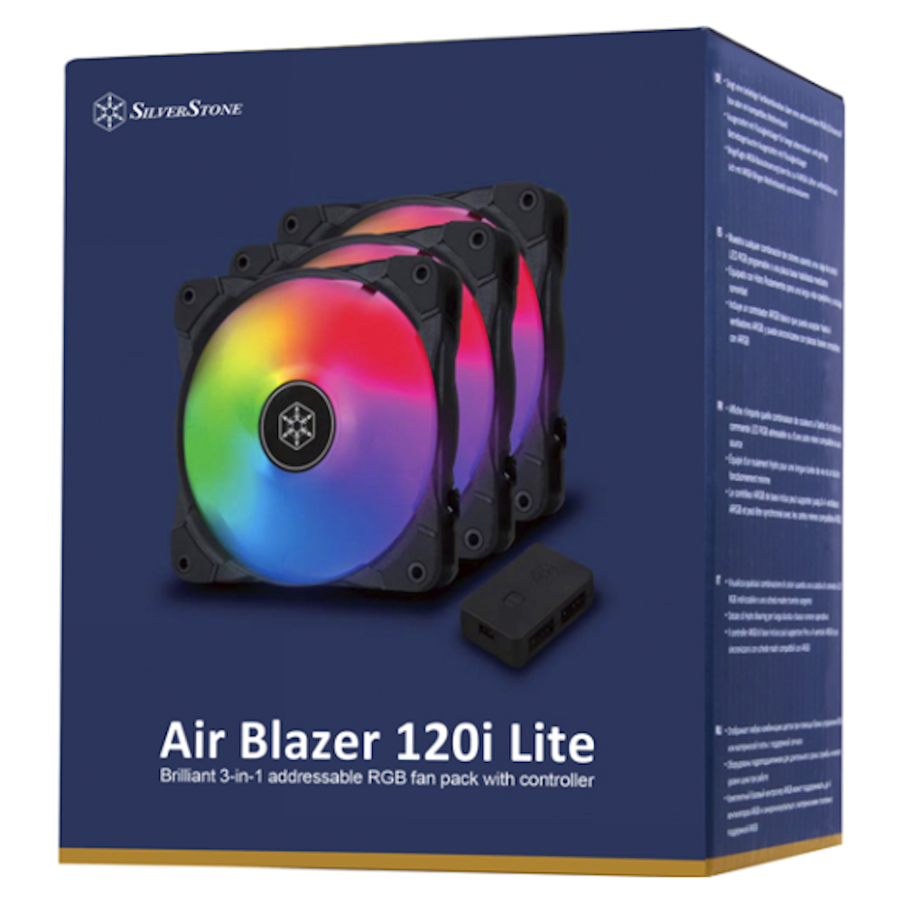 A large main feature product image of SilverStone Air Blazer 120i Lite RGB 120mm Fans - 3 Pack