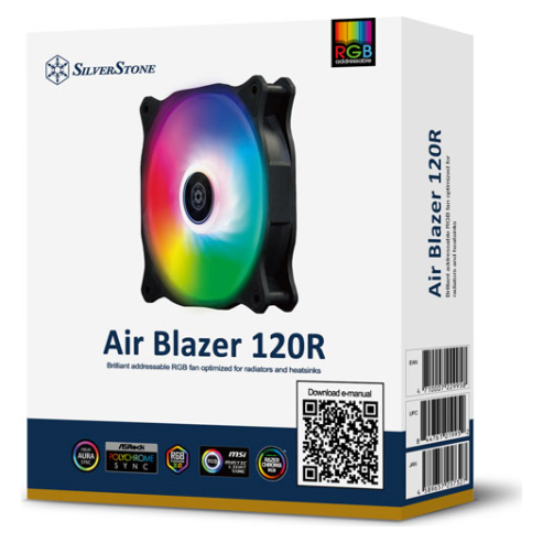 A large main feature product image of SilverStone Air Blazer 120R Addressable RGB 120mm Fan