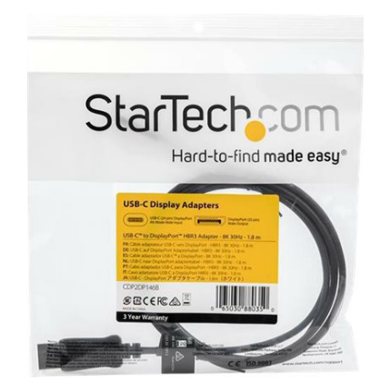 A large main feature product image of StarTech 8K USB Type-C to DisplayPort 1.4 Adapter Cable - 1.8m