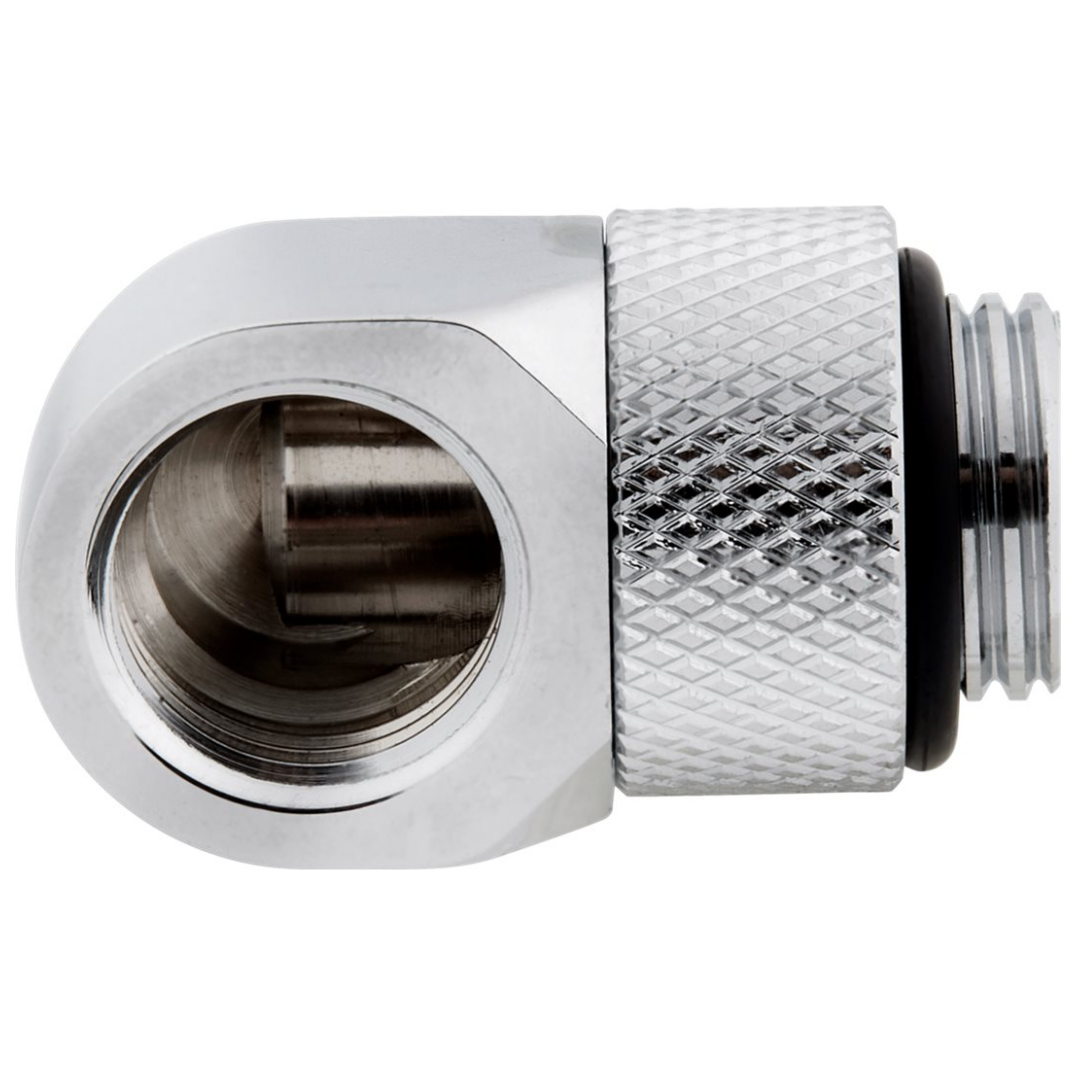 A large main feature product image of Corsair Hydro X Series 90° Rotary Adapter Twin Pack — Chrome