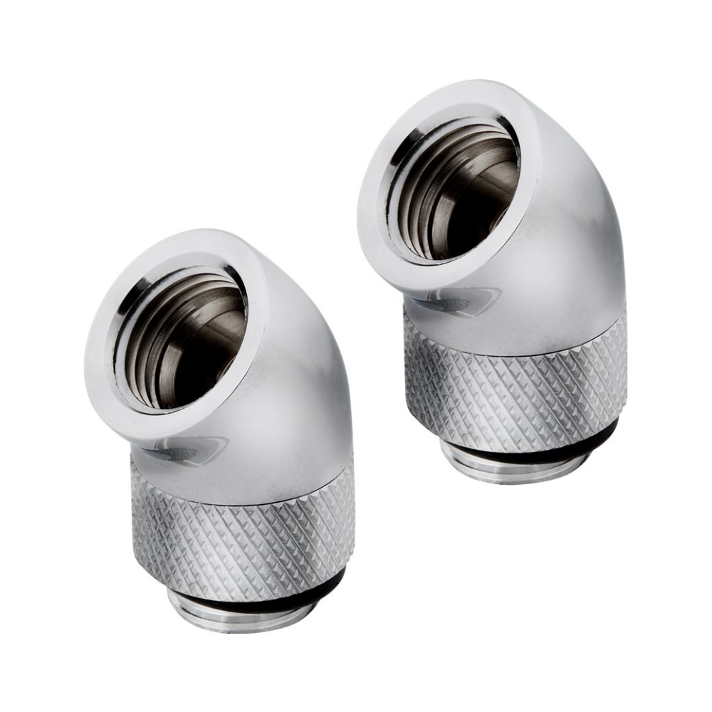 A large main feature product image of Corsair Hydro X Series 45° Rotary Adapter Twin Pack — Chrome