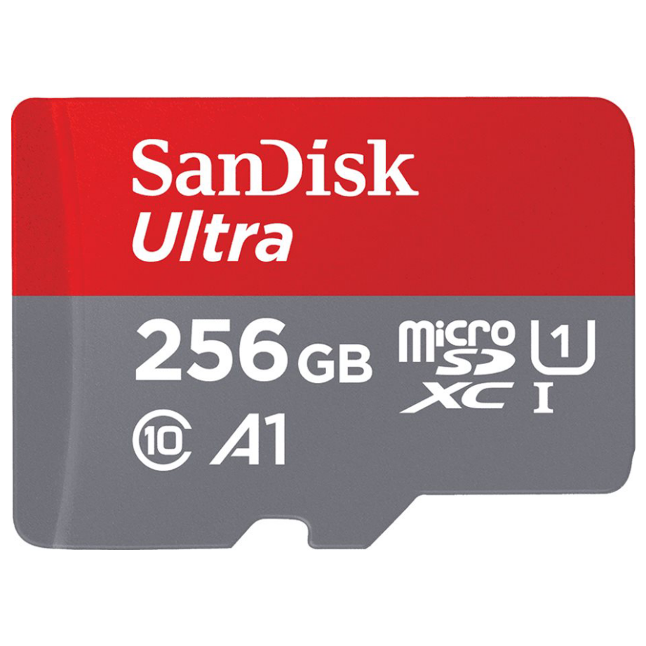 A large main feature product image of SanDisk Ultra 256GB UHS-1 MicroSD Card