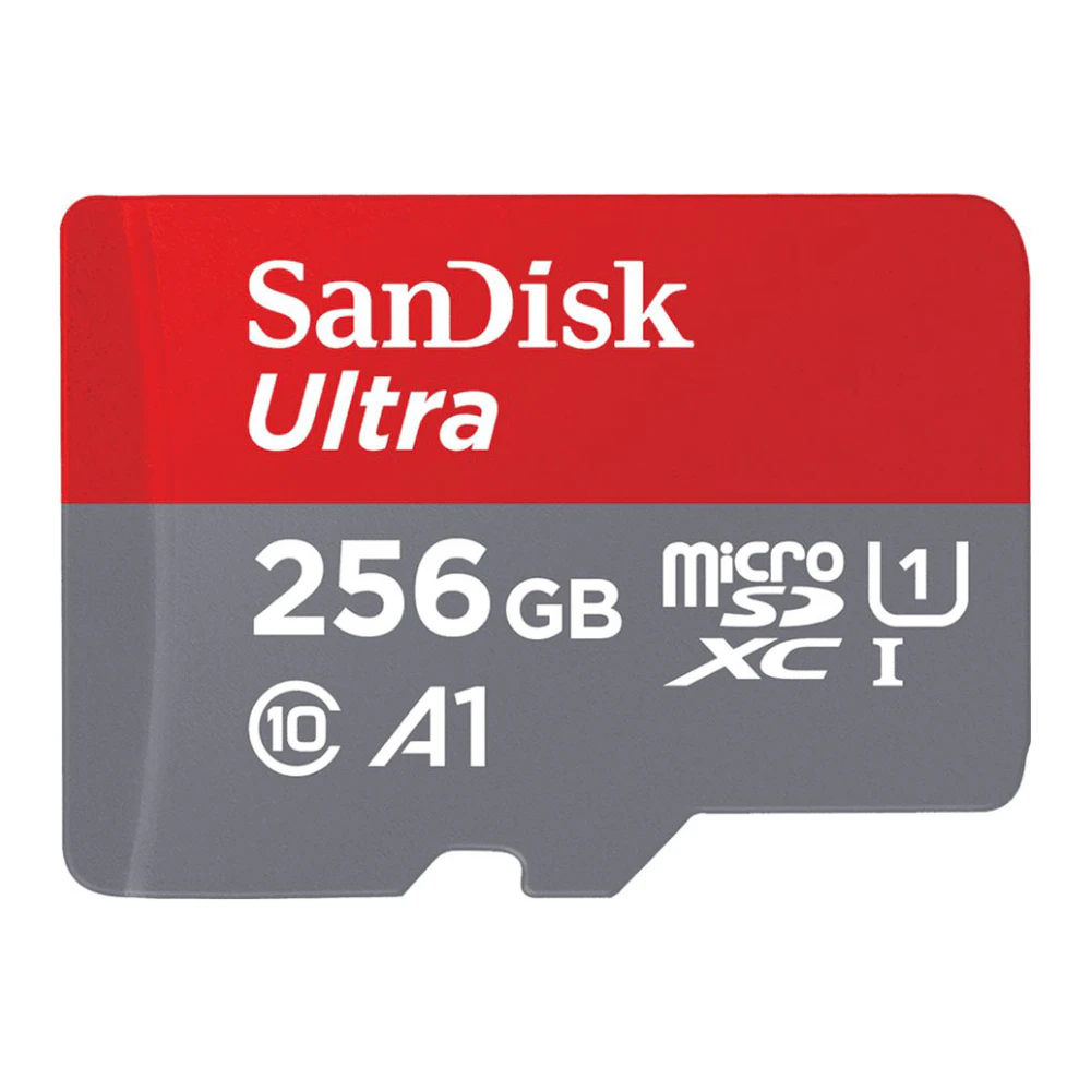 A large main feature product image of SanDisk Ultra 256GB UHS-1 MicroSD Card