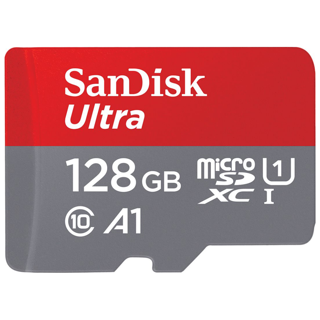 A large main feature product image of SanDisk Ultra 128GB UHS-1 MicroSD Card