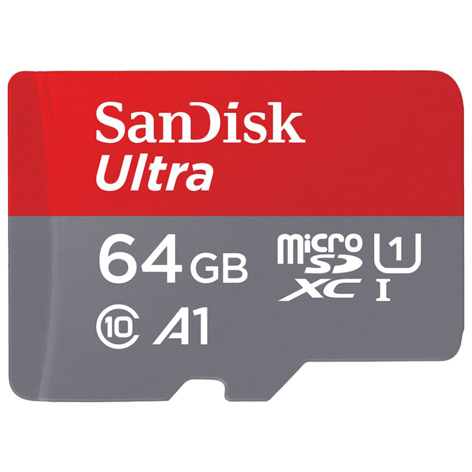 A large main feature product image of SanDisk Ultra 64GB UHS-1 MicroSD Card