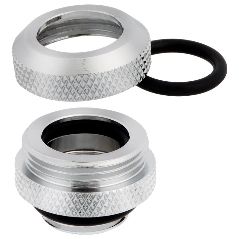 A large main feature product image of Corsair Hydro X Series XF Hardline 12mm OD Fitting Four Pack — Chrome