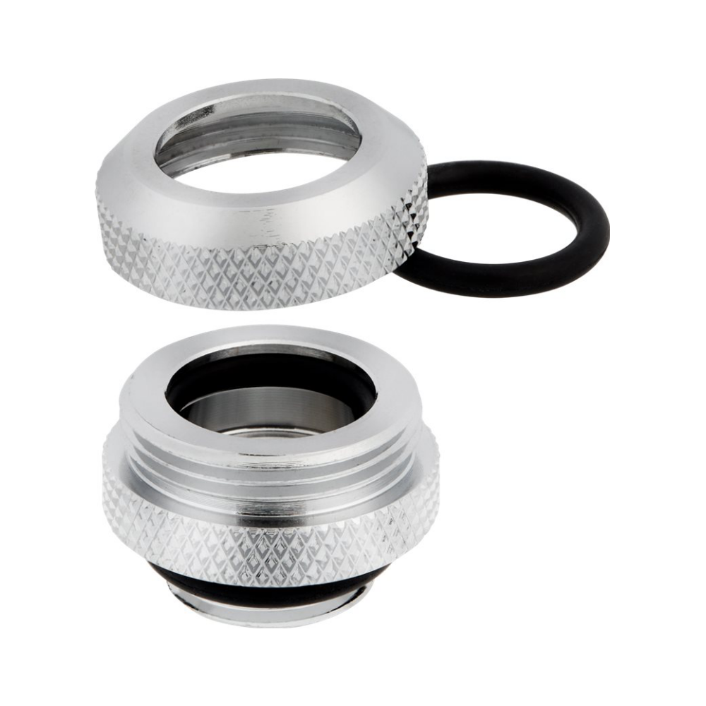 A large main feature product image of Corsair Hydro X Series XF Hardline 12mm OD Fitting Four Pack — Chrome