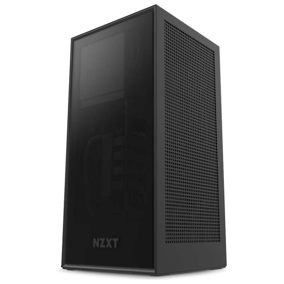 A large main feature product image of NZXT H1 Black All In One mITX Tower Case w/ 650W 80Plus Gold Power Supply 