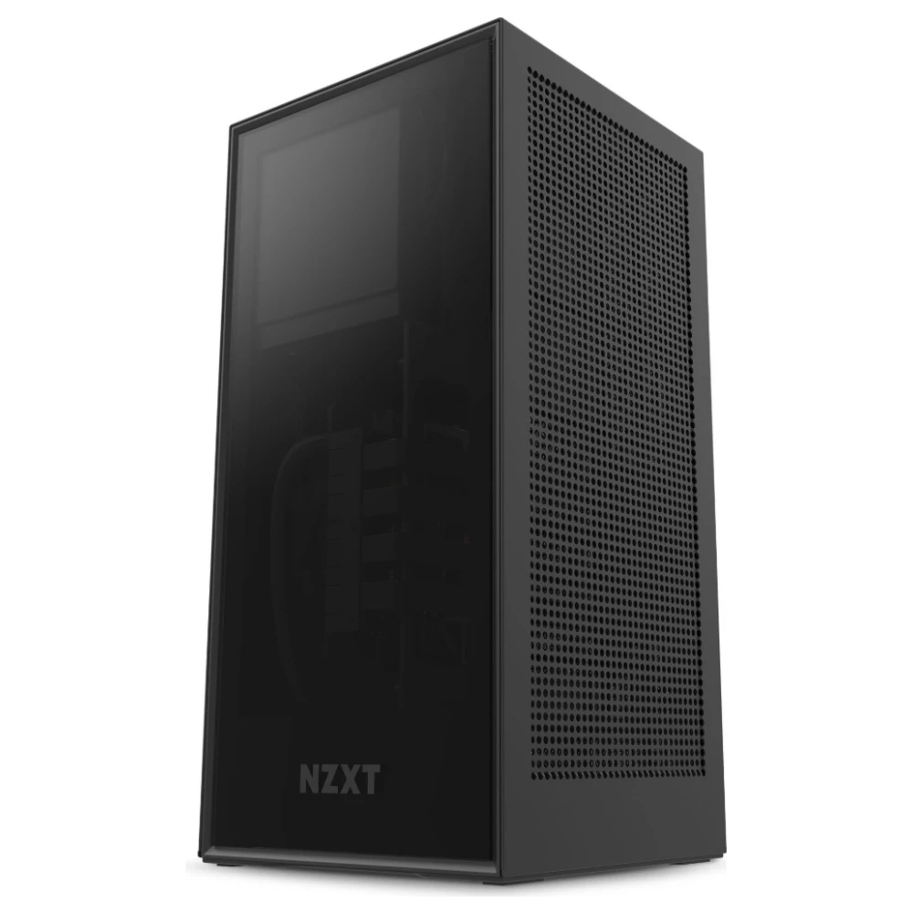 A large main feature product image of NZXT H1 Black All In One mITX Tower Case w/ 650W 80Plus Gold Power Supply