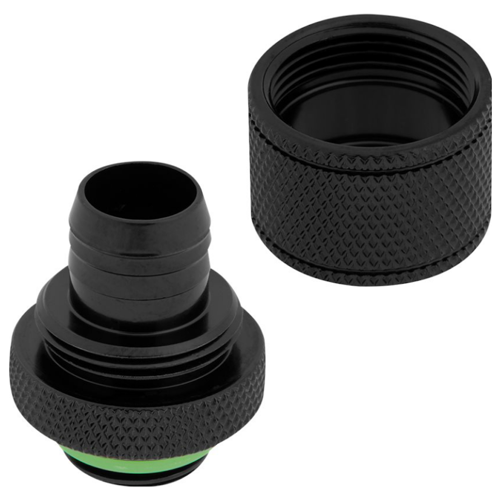 A large main feature product image of Corsair Hydro X Series XF Compression 10/13mm (3/8” / 1/2”) ID/OD Fitting Four Pack — Black