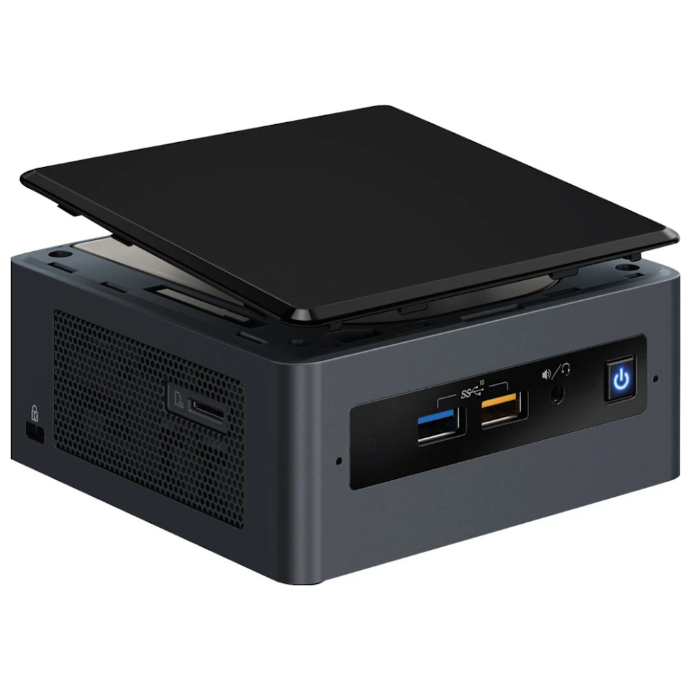 A large main feature product image of Intel NUC Gen8 Bean Canyon Lite i5 Barebones Mini PC w/2.5" Drive Bay