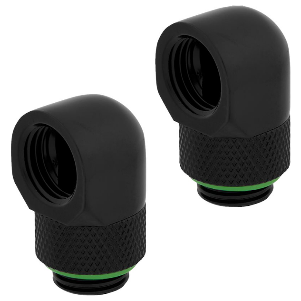 A large main feature product image of Corsair Hydro X Series 90° Rotary Adapter Twin Pack — Black