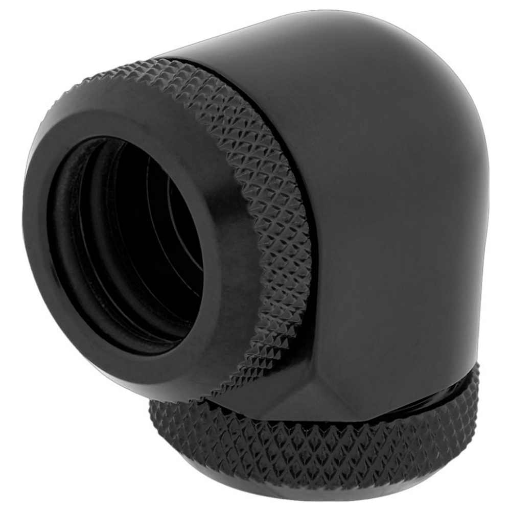 A large main feature product image of Corsair Hydro X Series XF Hardline 90° 14mm OD Fitting Twin Pack — Black