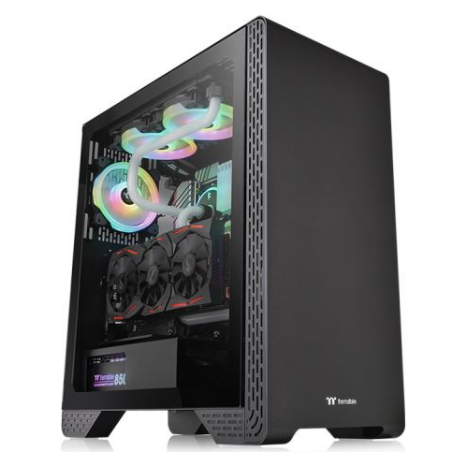A large main feature product image of Thermaltake S300 Black Mid Tower Case w/ Tempered Glass Side Panel