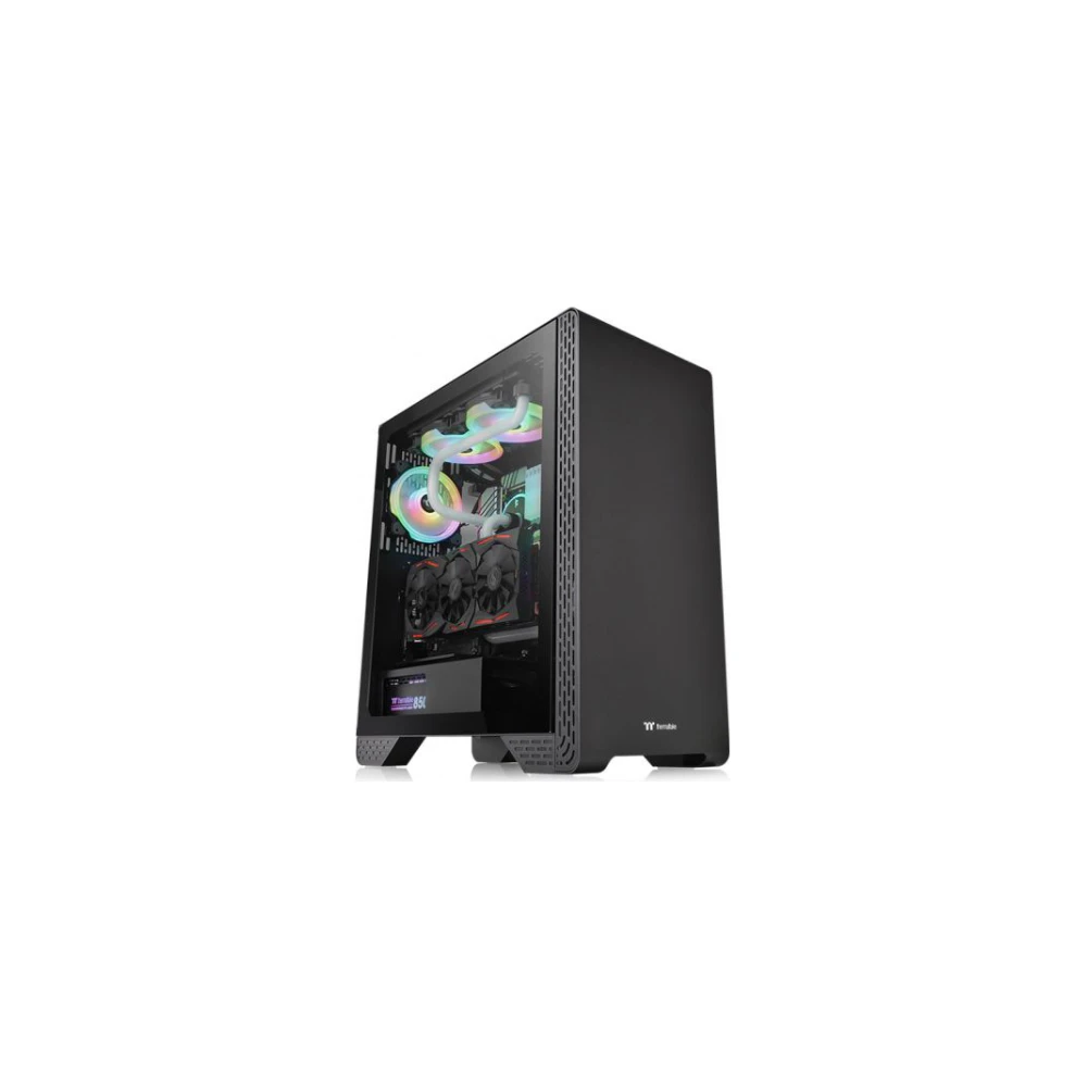 A large main feature product image of Thermaltake S300 Black Mid Tower Case w/ Tempered Glass Side Panel