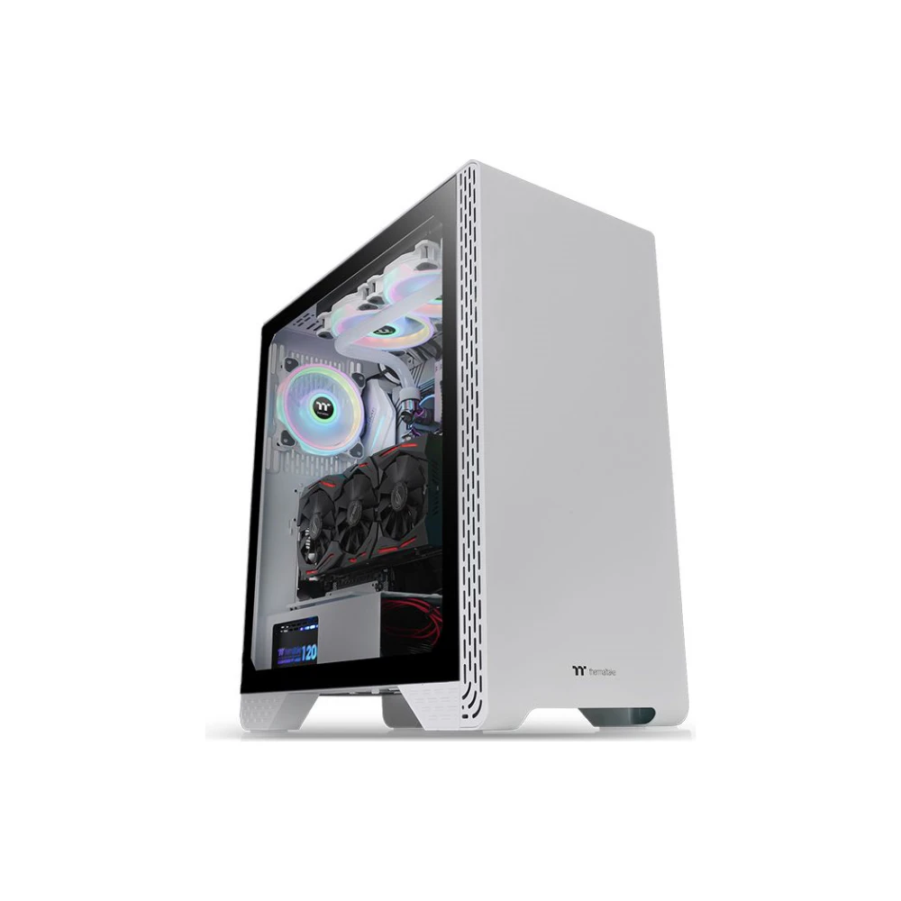 A large main feature product image of Thermaltake S300 White Mid Tower Case w/ Tempered Glass Side Panel