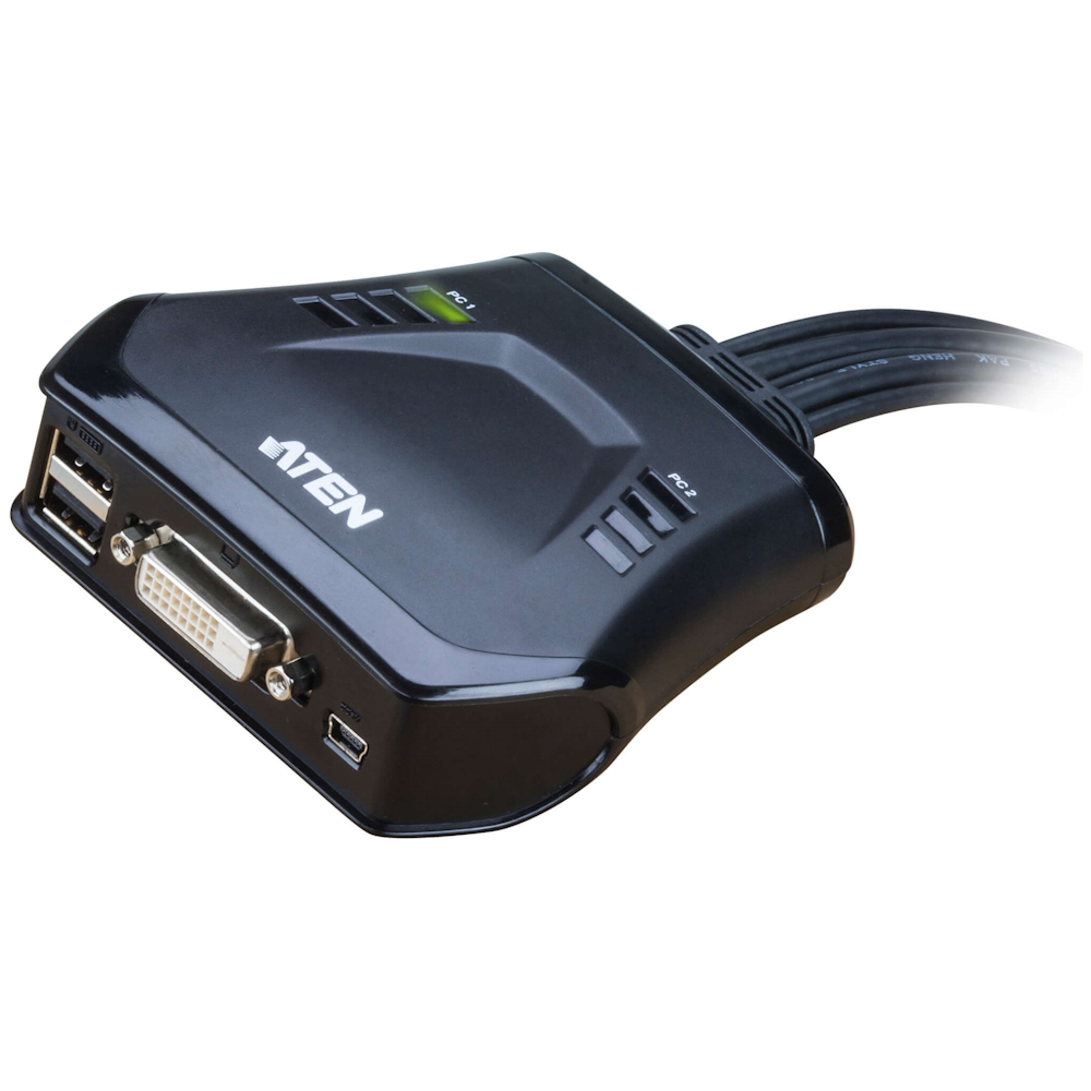 A large main feature product image of ATEN 2 Port USB DVI KVM Switch w/ Remote Port Selector