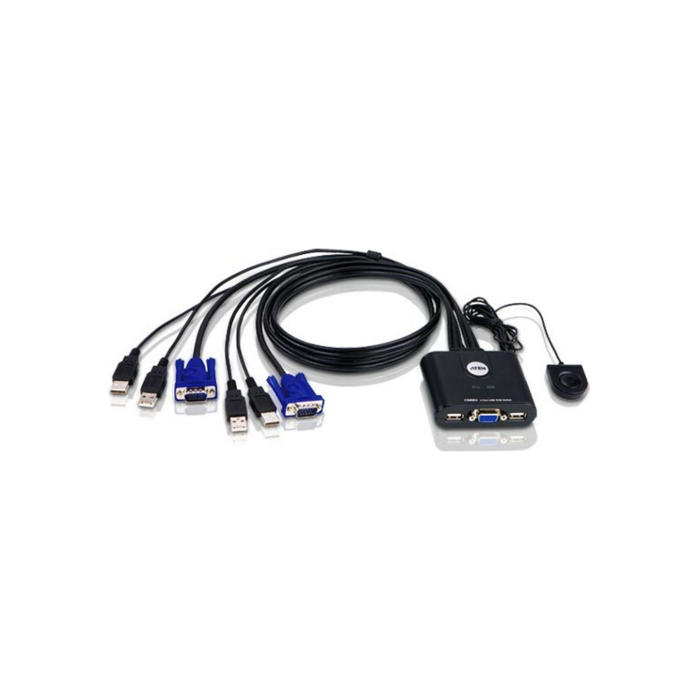 A large main feature product image of ATEN 2 Port VGA KVM Switch w/ Remote Port Selector