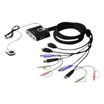 A large main feature product image of ATEN 2 Port HDMI/Audio KVM Switch w/ Remote Port Selector