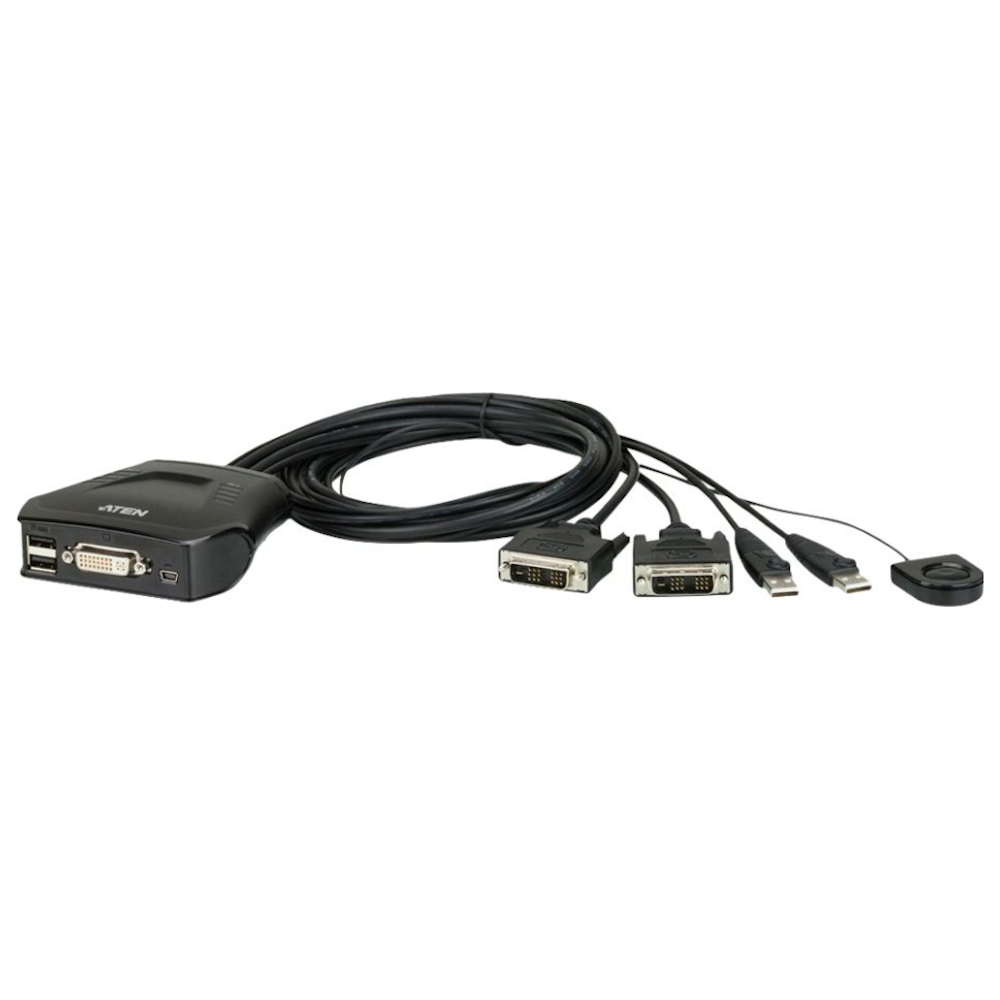 A large main feature product image of ATEN 2 Port USB DVI KVM Switch w/ Remote Port Selector