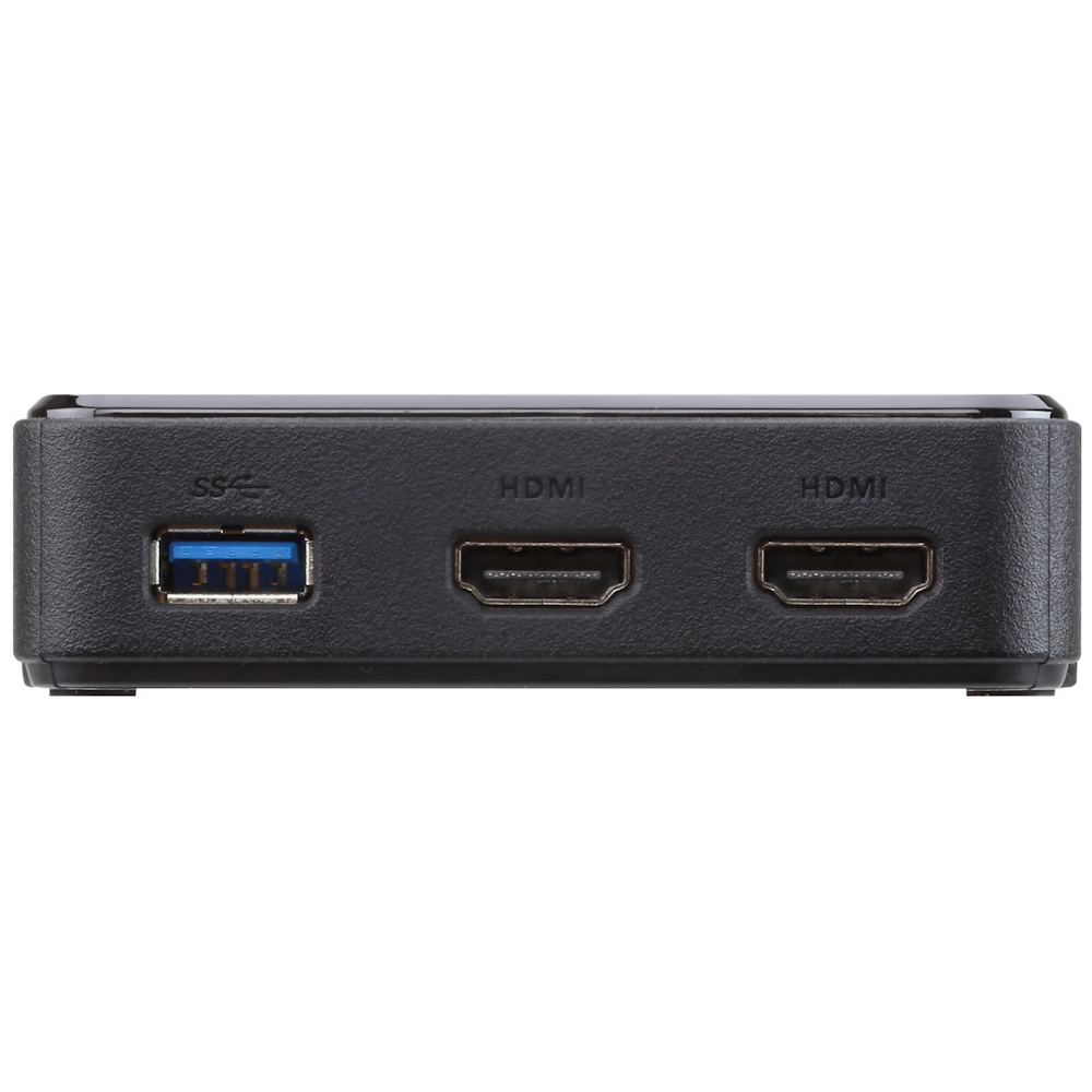 A large main feature product image of ATEN USB-C Dual-HDMI Mini DOCK