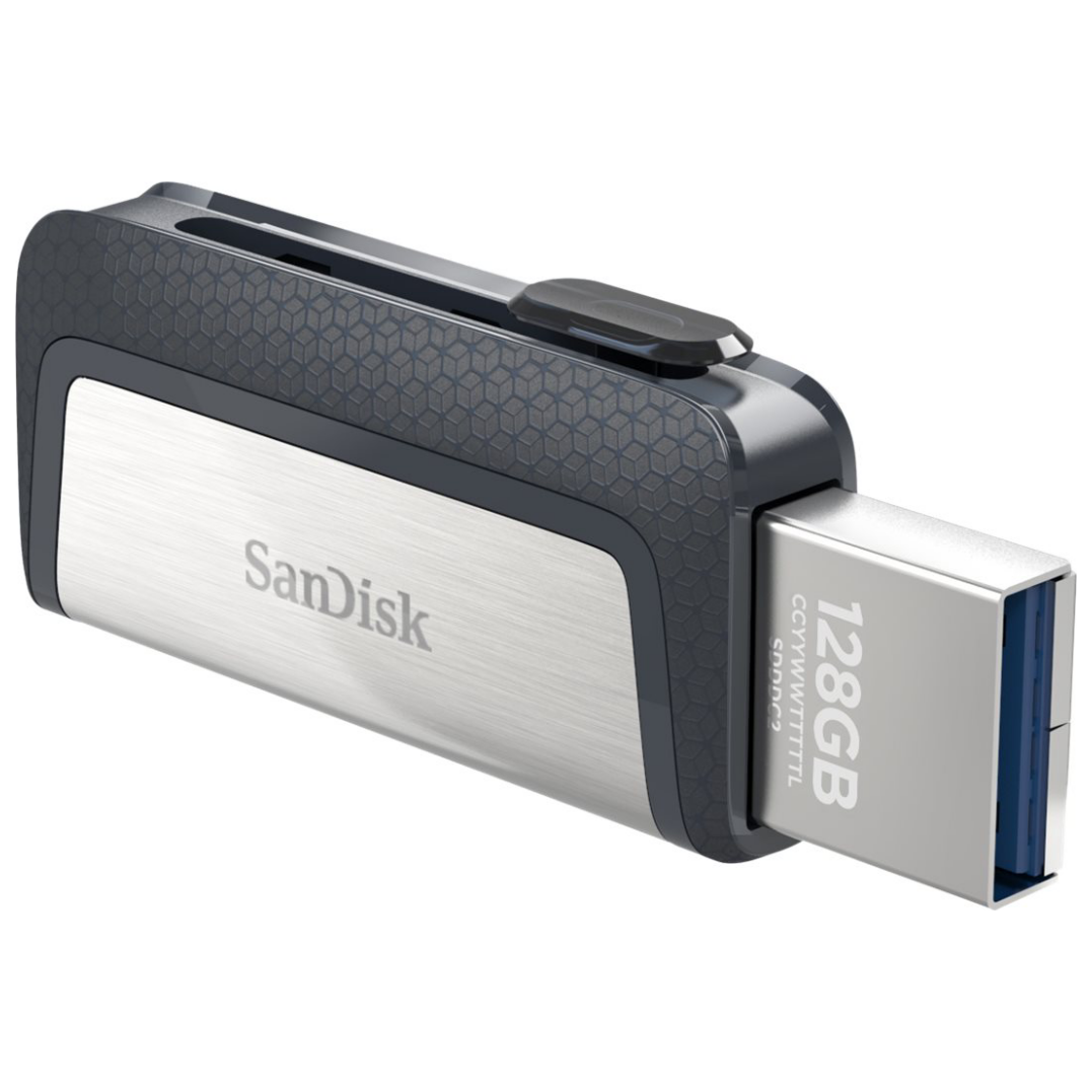 A large main feature product image of SanDisk Ultra Dual Drive 128GB USB 3.1 Gen 1 Type-C/A Flash Drive