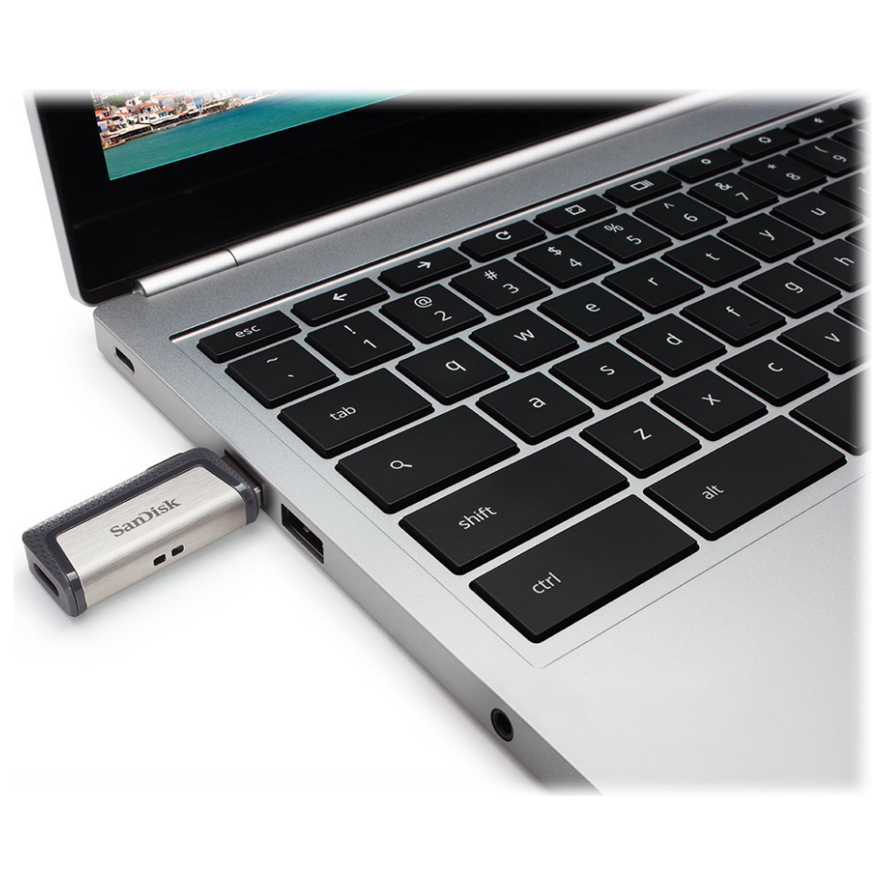 A large main feature product image of SanDisk Ultra Dual Drive 128GB USB 3.1 Gen 1 Type-C/A Flash Drive