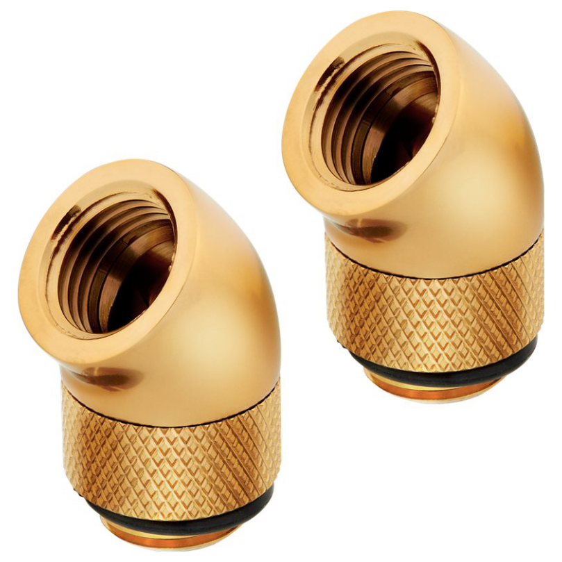 A large main feature product image of Corsair Hydro X Series 45° Rotary Adapter Twin Pack — Gold