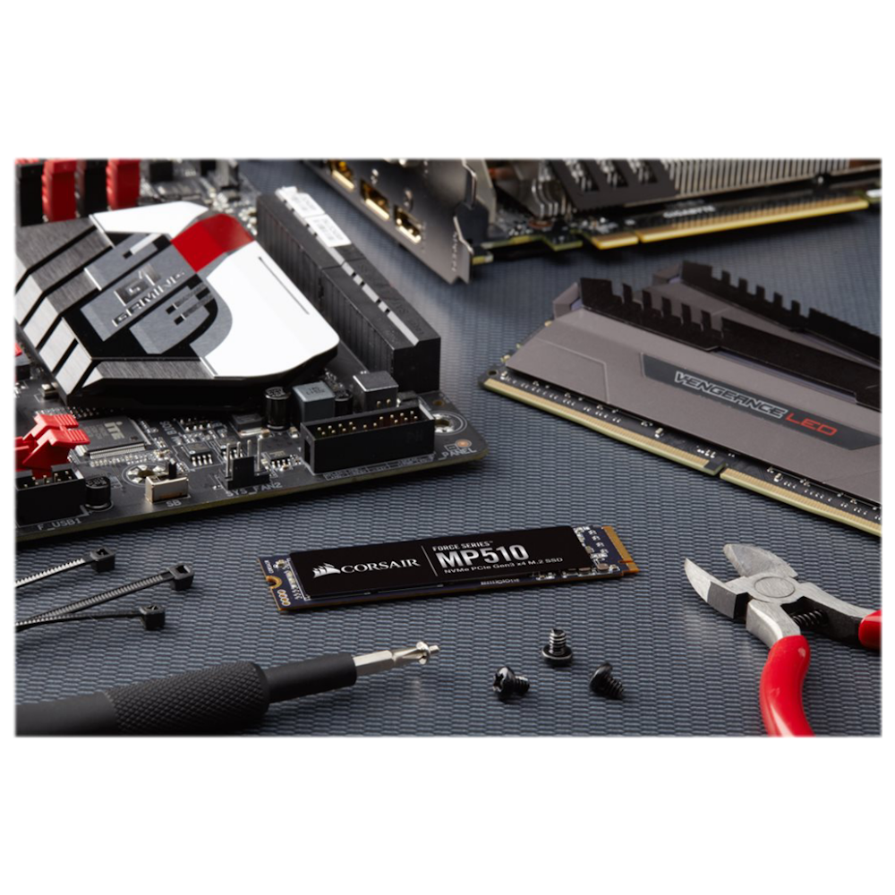 A large main feature product image of Corsair Force MP510 PCIe Gen3 NVMe M.2 SSD - 480GB