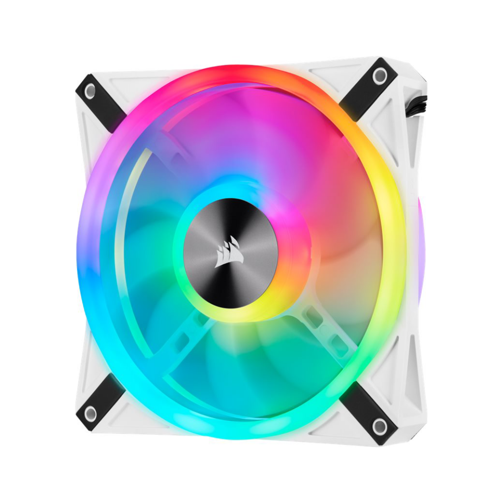 A large main feature product image of Corsair QL140 White RGB PWM 140mm Fan - Single