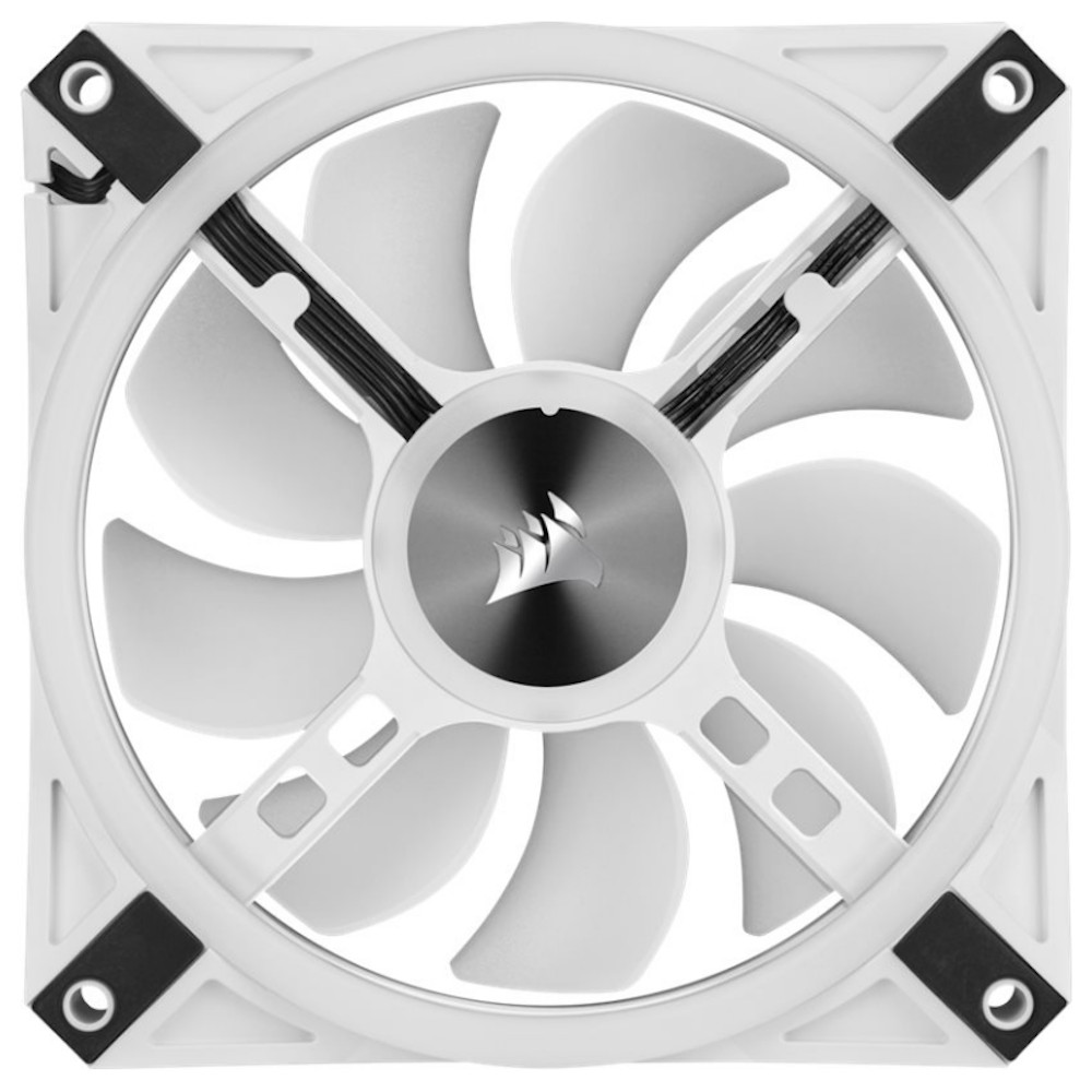 A large main feature product image of Corsair QL120 White RGB PWM 120mm Fan - Triple Pack