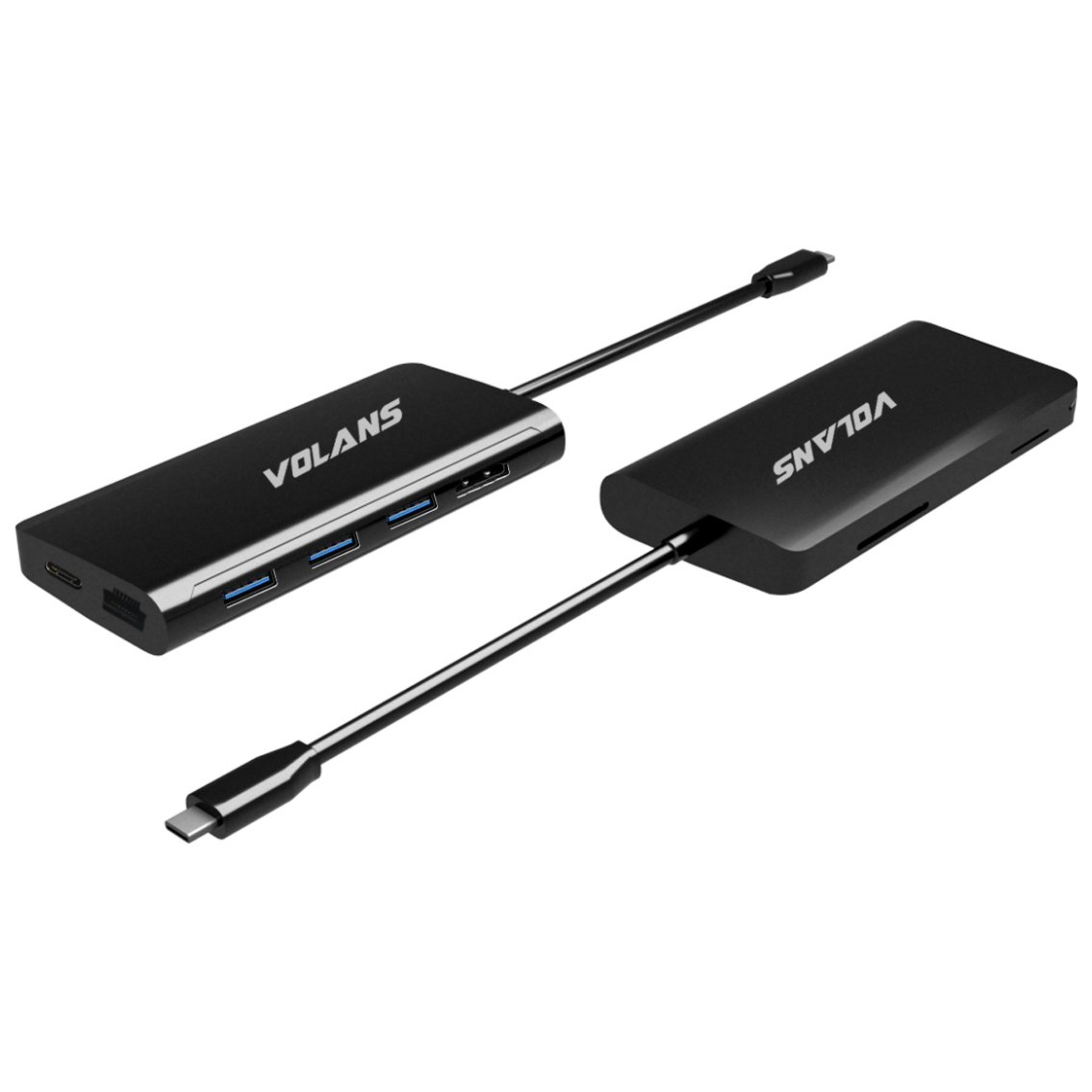 A large main feature product image of Volans Aluminium USB Type-C Multiport Adapter with PD, HDMI2.0, LAN, 3xUSB3.0 & Card Reader