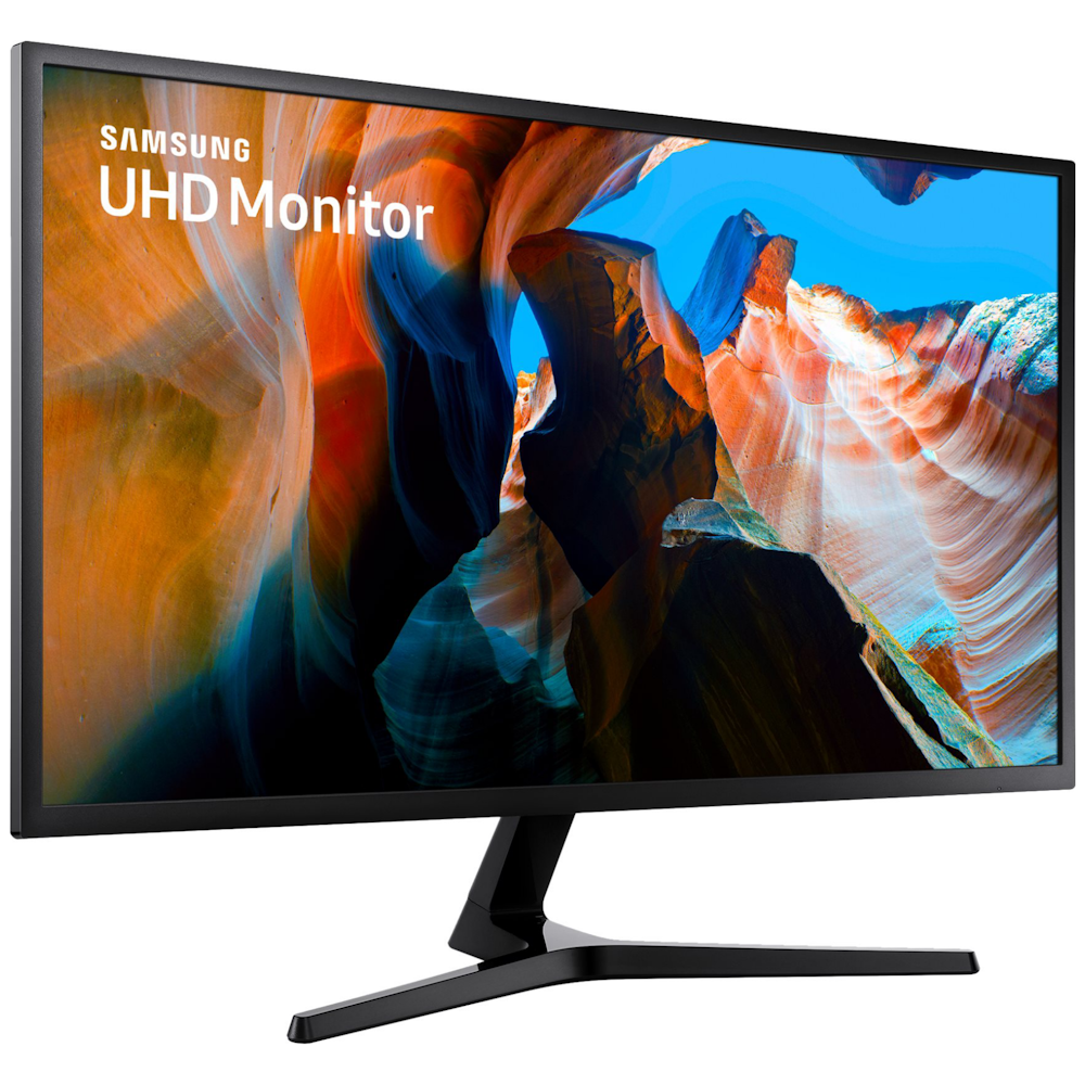 A large main feature product image of Samsung UJ590 31.5" UHD 60Hz MVA Monitor