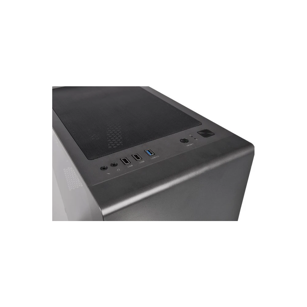 A large main feature product image of Thermaltake S100 mATX Black Mid Tower Case w/ Tempered Glass Side Panel