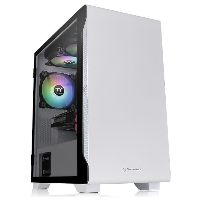 A large main feature product image of Thermaltake S100 mATX White Mid Tower Case w/ Tempered Glass Side Panel