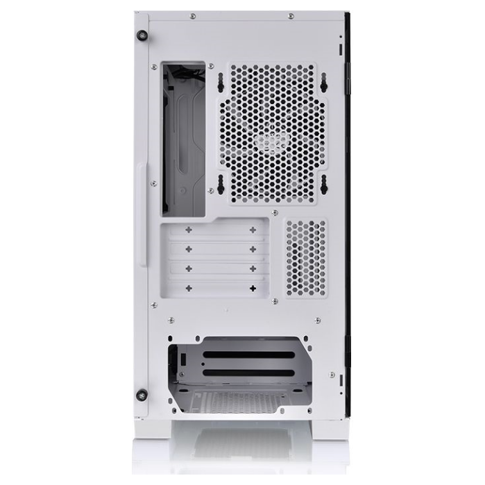 A large main feature product image of Thermaltake S100 mATX White Mid Tower Case w/ Tempered Glass Side Panel