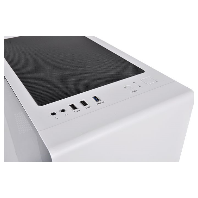 A large main feature product image of Thermaltake S100 mATX White Mid Tower Case w/ Tempered Glass Side Panel