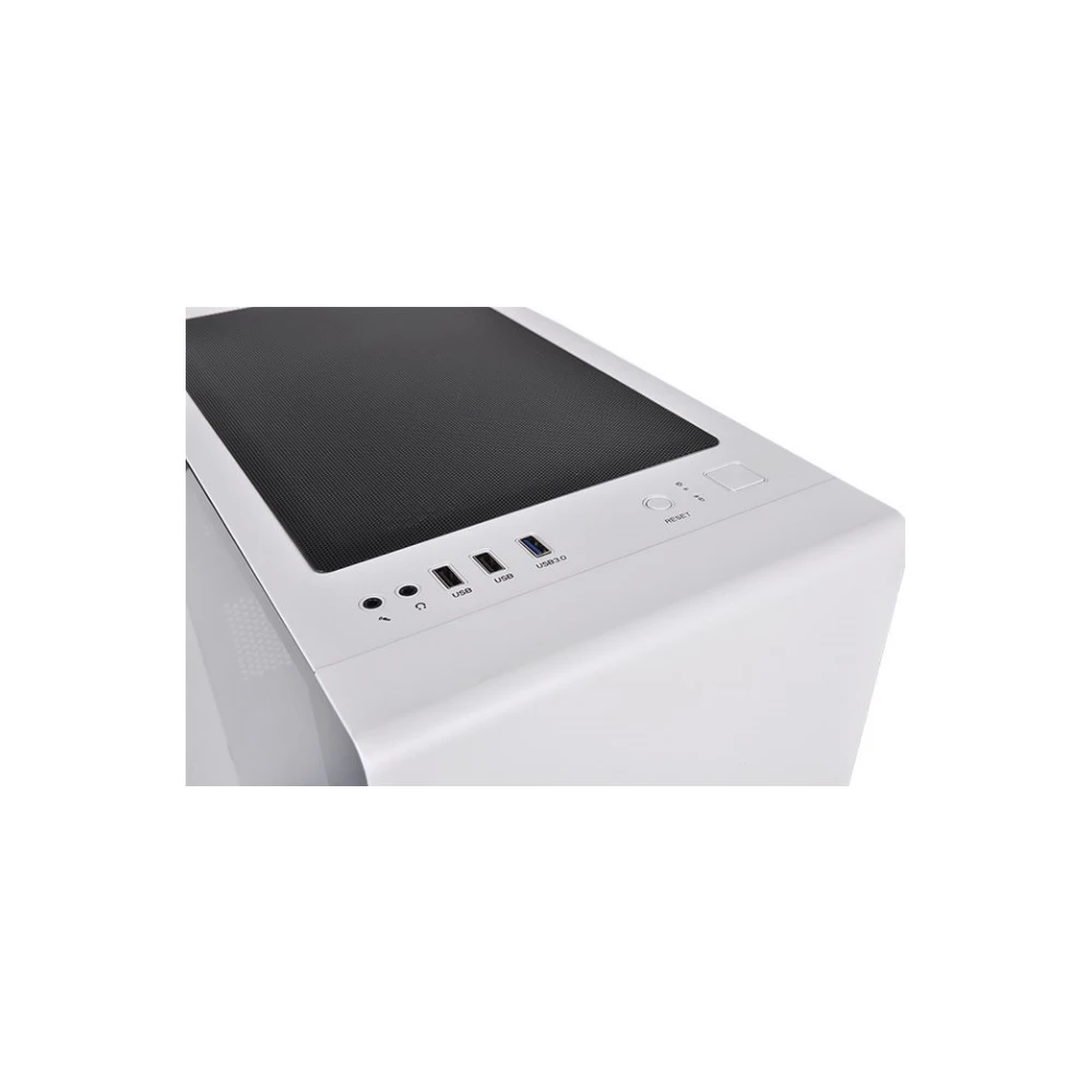 A large main feature product image of Thermaltake S100 mATX White Mid Tower Case w/ Tempered Glass Side Panel