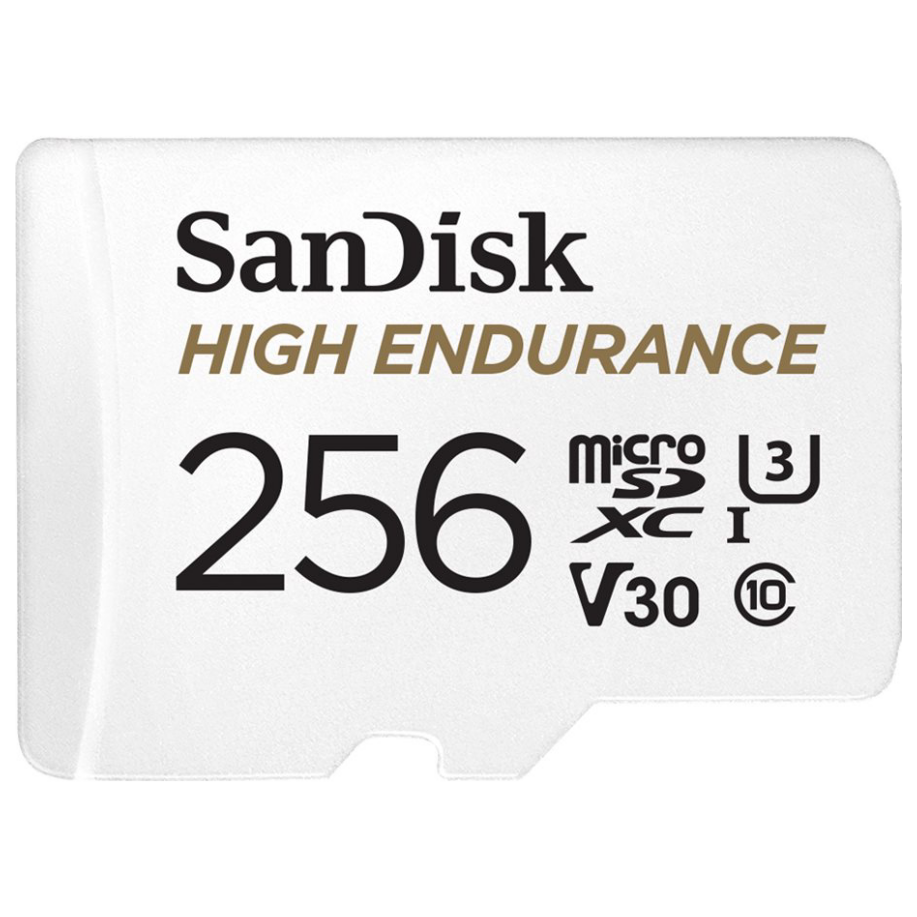 A large main feature product image of SanDisk High Endurance 256GB microSDXC U3 V30 UHS-I microSD Card