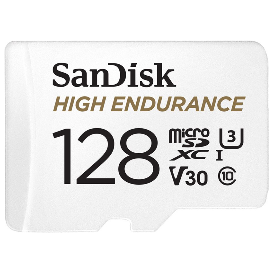 A large main feature product image of SanDisk High Endurance 128GB microSDXC U3 V30 UHS-I microSD Card