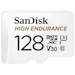 A product image of SanDisk High Endurance 128GB UHS-I MicroSDXC Card