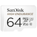 A product image of SanDisk High Endurance 64GB UHS-I MicroSDXC Card