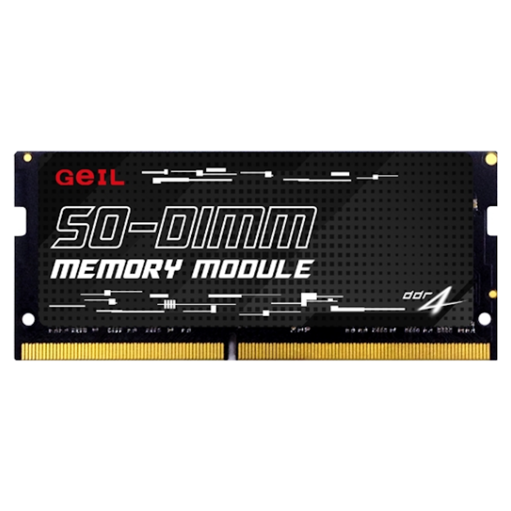 A large main feature product image of GeIL 32GB Single (1x32GB) DDR4 SO-DIMM 1.2V C19 2666MHz - Black